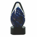 6.75" Blue Oval Swirl Art Glass on Black Base (Screened)
